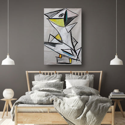 Abstract geometrisch vogel kunstwerk met kleuren poster