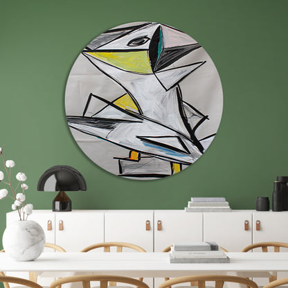 Abstract geometrisch vogel kunstwerk met kleuren aluminium muurcirkel