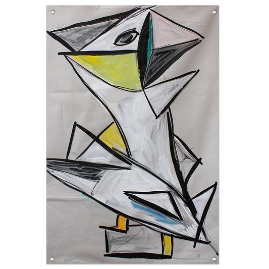 Abstract geometrisch vogel kunstwerk met kleuren tuinposter