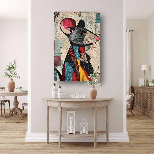 Abstract muis met levendige kleuren canvas met baklijst