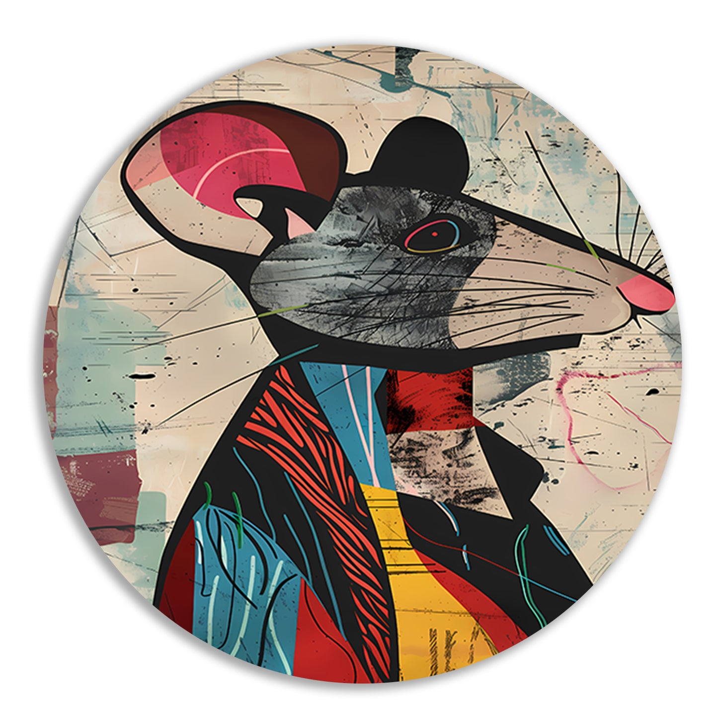 Abstract muis met levendige kleuren aluminium muurcirkel