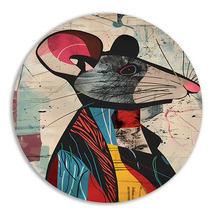 Abstract muis met levendige kleuren aluminium muurcirkel