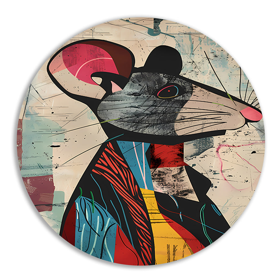 Abstract muis met levendige kleuren aluminium muurcirkel