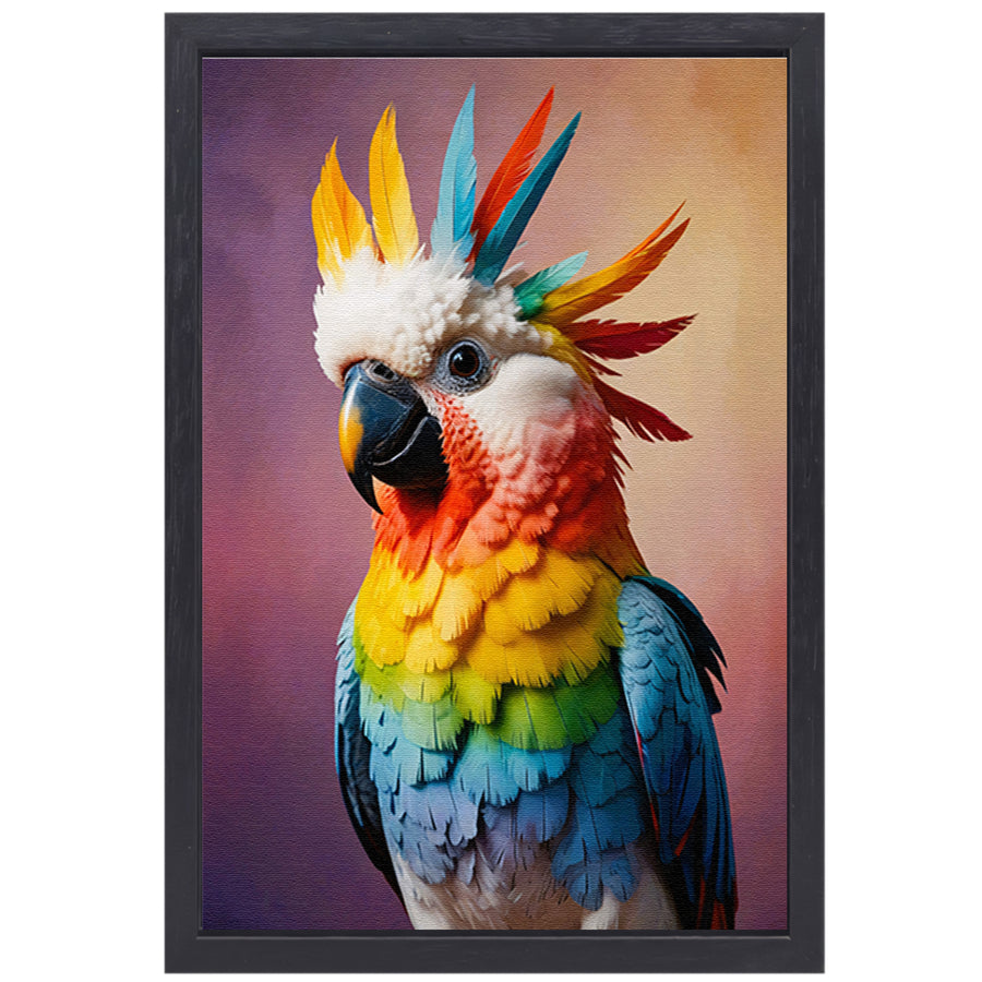 Dynamisch en Kleurrijk Kaketoe Portret canvas met baklijst