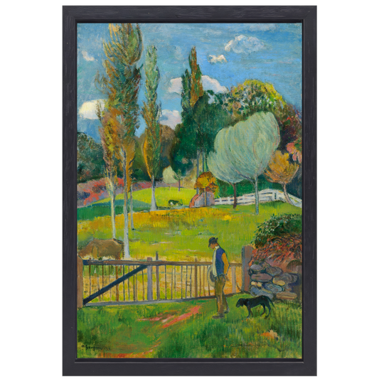 Boer en zijn hond bij een hek - Paul Gauguin canvas met baklijst