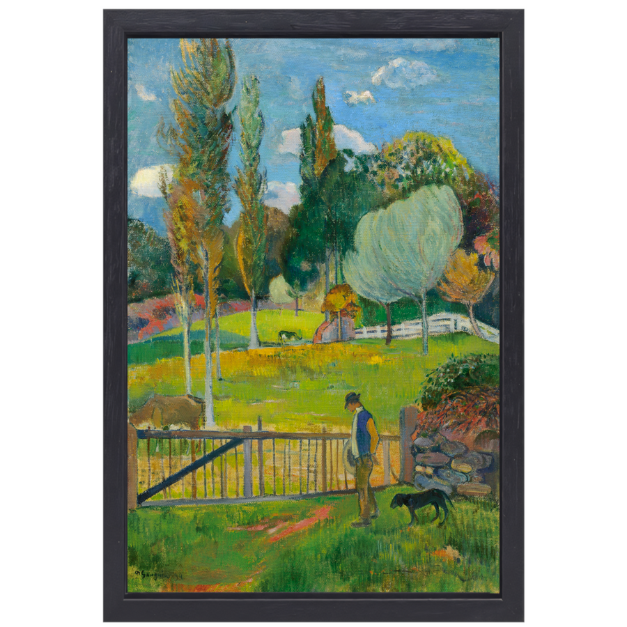 Boer en zijn hond bij een hek - Paul Gauguin canvas met baklijst