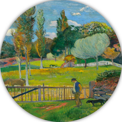 Boer en zijn hond bij een hek - Paul Gauguin aluminium muurcirkel