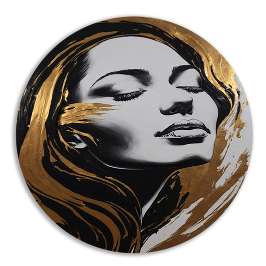 Portret van Vrouw met Gouden Slierten aluminium muurcirkel