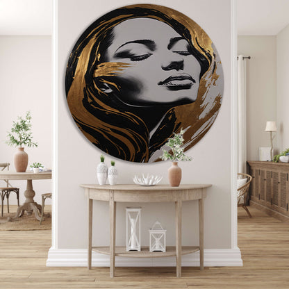 Portret van Vrouw met Gouden Slierten forex muurcirkel