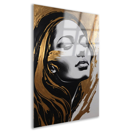 Portret van Vrouw met Gouden Slierten acrylglas
