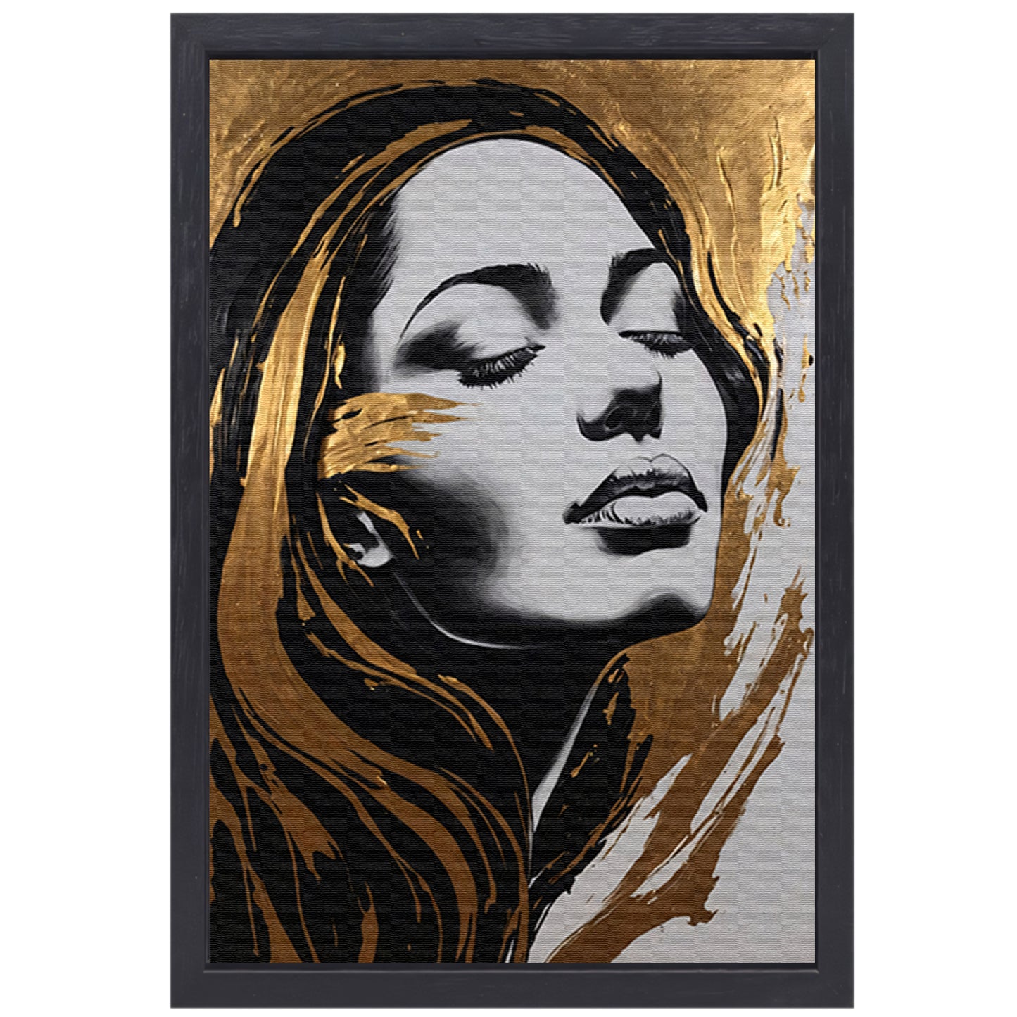 Portret van Vrouw met Gouden Slierten canvas met baklijst