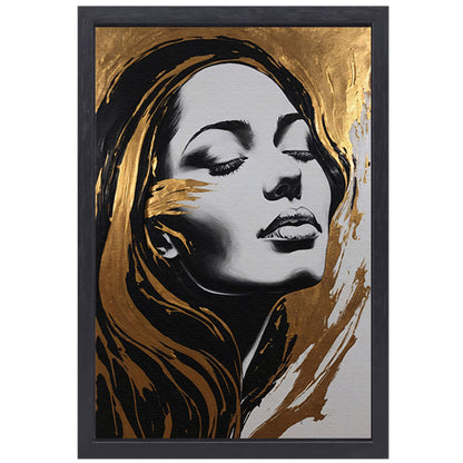 Portret van Vrouw met Gouden Slierten canvas met baklijst