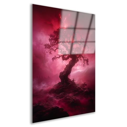 Mystieke Boom in Rood Surrealistisch Landschap acrylglas