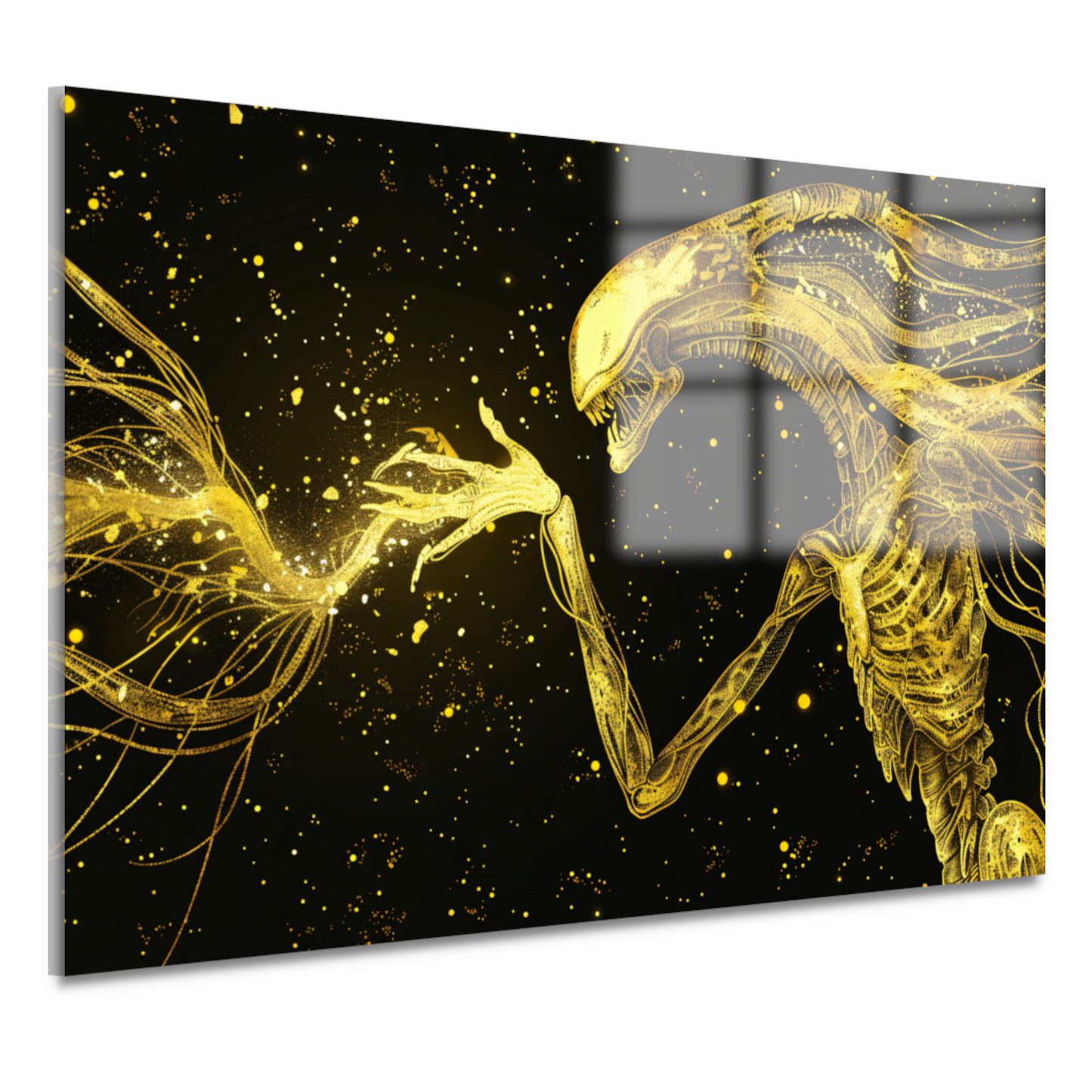 Gouden wezens in kosmische confrontatie acrylglas