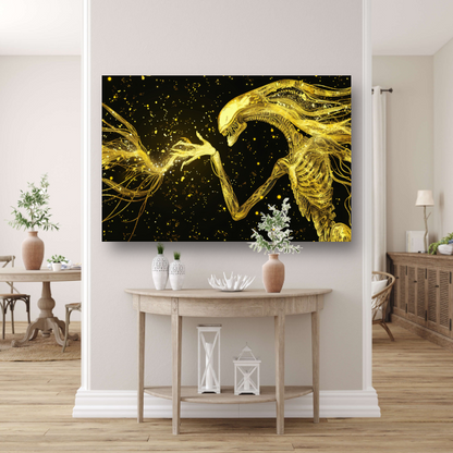 Gouden wezens in kosmische confrontatie poster