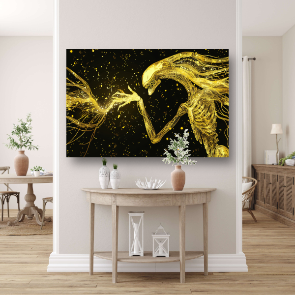 Gouden wezens in kosmische confrontatie acrylglas