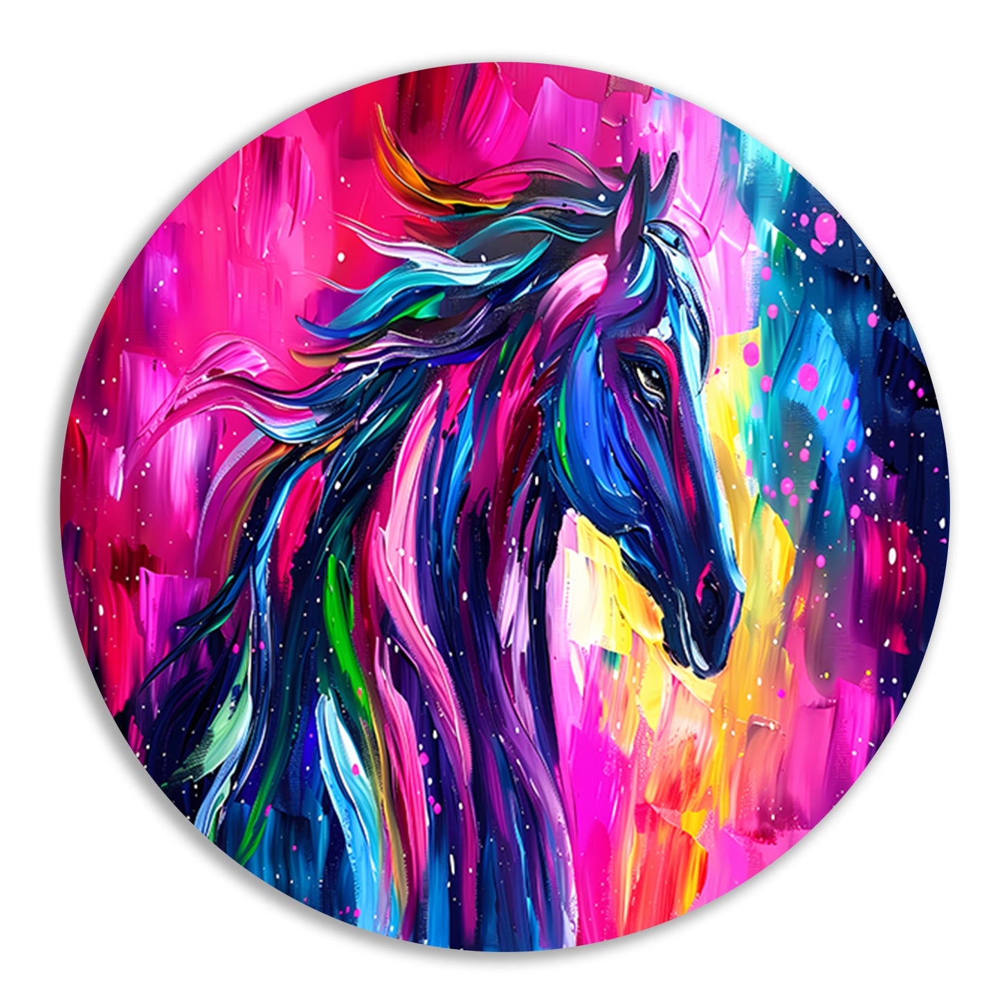 Kleurrijk abstract schilderij van paard forex muurcirkel