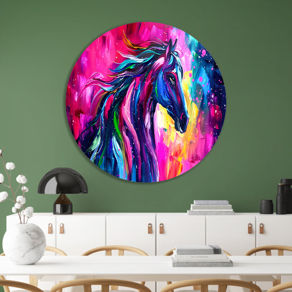 Kleurrijk abstract schilderij van paard forex muurcirkel