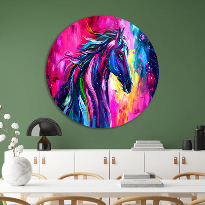 Kleurrijk abstract schilderij van paard forex muurcirkel