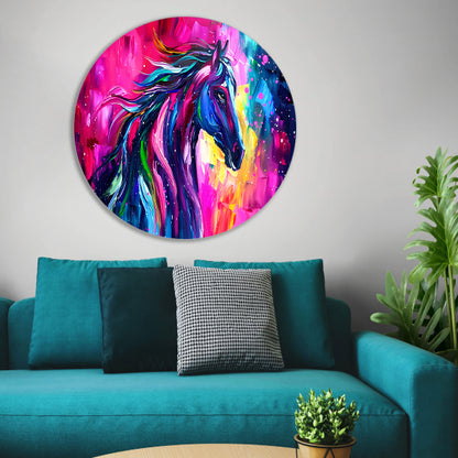 Kleurrijk abstract schilderij van paard forex muurcirkel