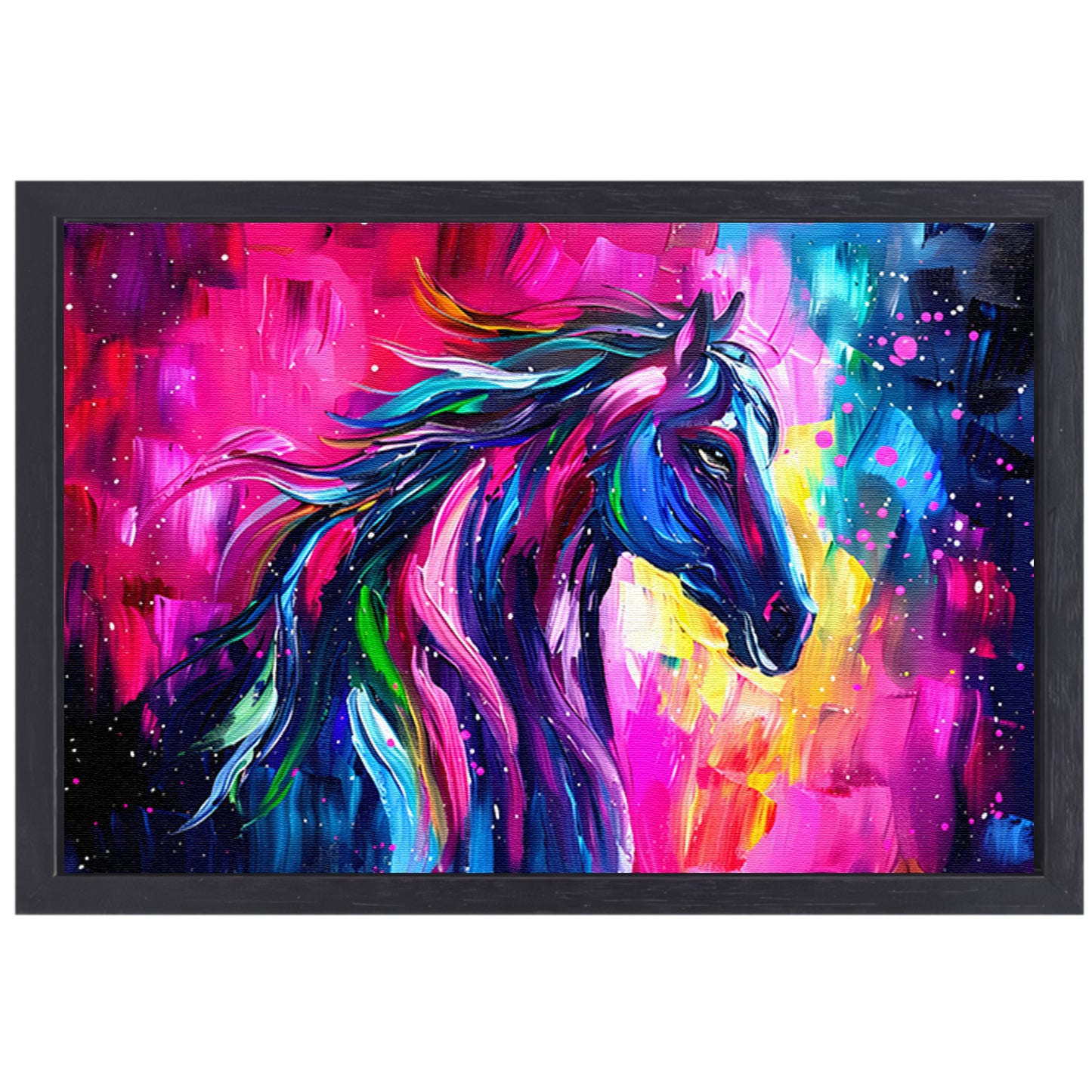 Kleurrijk abstract schilderij van paard canvas met baklijst