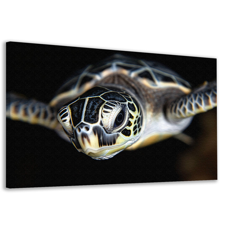 Zeeschildpad in azuurblauw canvas