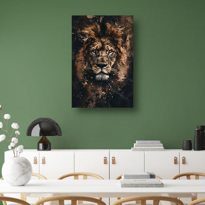 Mysterieus leeuwenportret in rustieke stijl canvas met baklijst