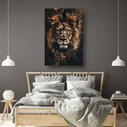 Mysterieus leeuwenportret in rustieke stijl canvas