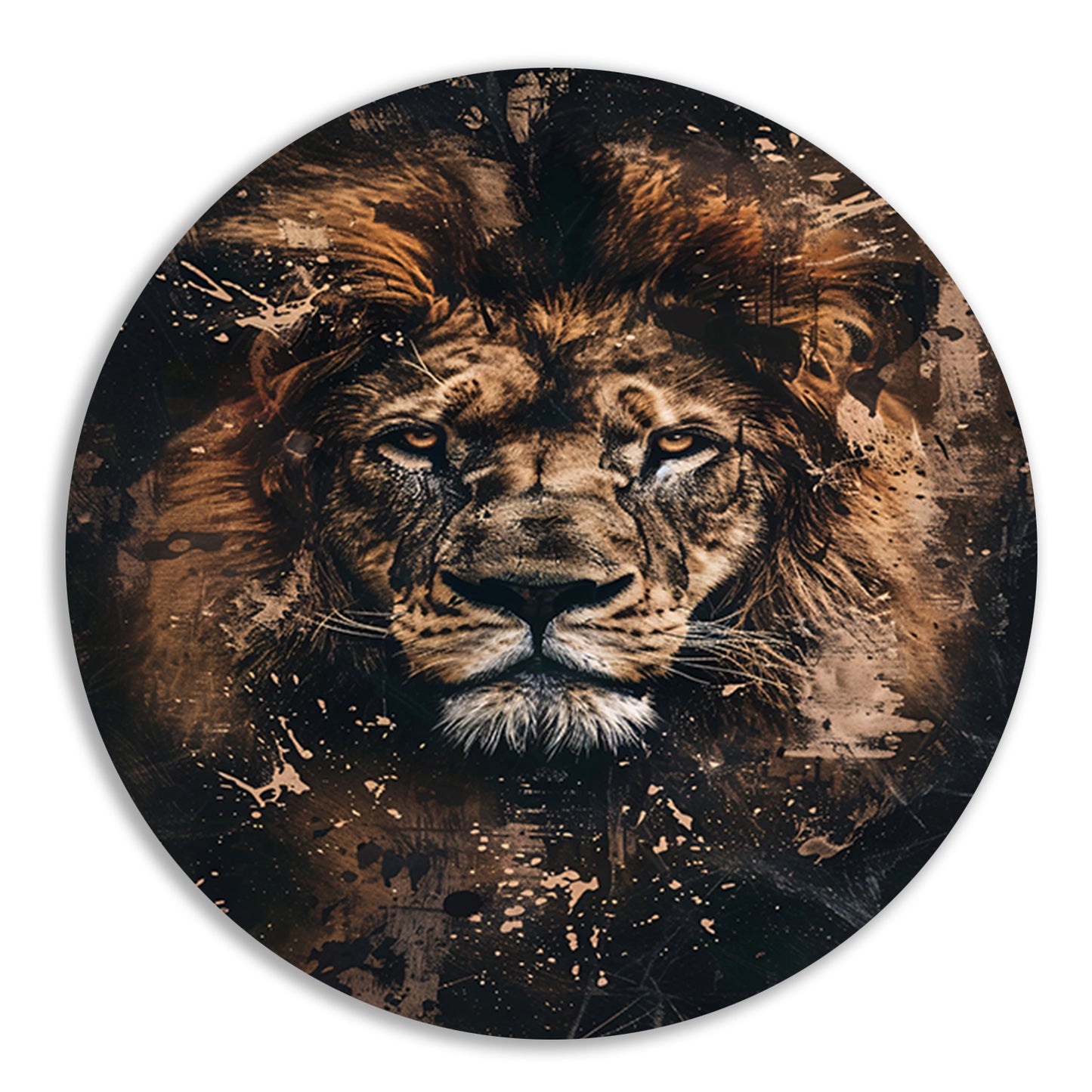 Mysterieus leeuwenportret in rustieke stijl aluminium muurcirkel