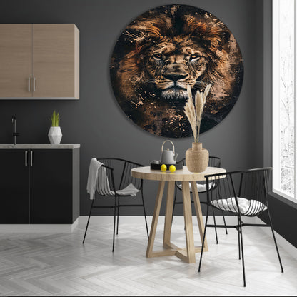 Mysterieus leeuwenportret in rustieke stijl aluminium muurcirkel