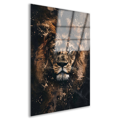 Mysterieus leeuwenportret in rustieke stijl acrylglas