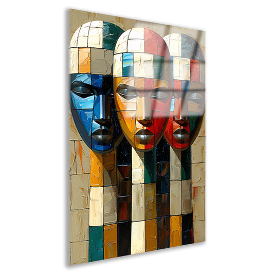 Kleurrijke abstracte maskers met blokken acrylglas