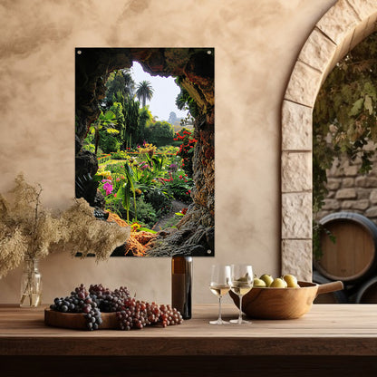 Geheime tuin in een kleurrijke grot tuinposter