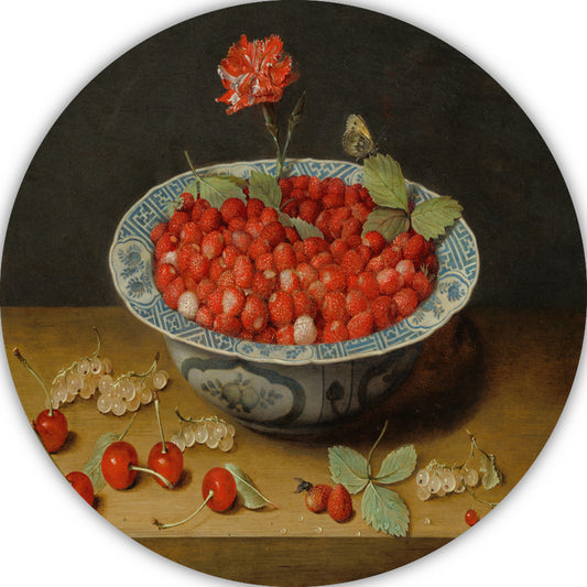 Stilleven met aardbeien in een porseleinen kom - Jacob van Hulsdonck aluminium muurcirkel