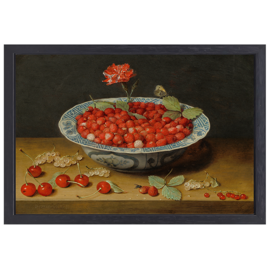 Stilleven met aardbeien in een porseleinen kom - Jacob van Hulsdonck canvas met baklijst