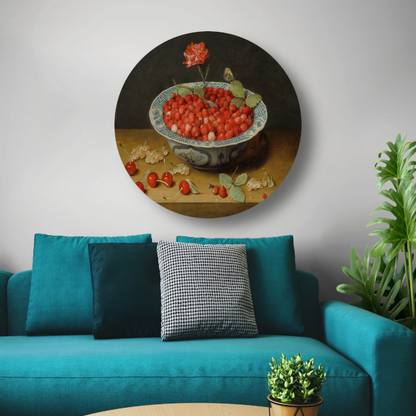 Stilleven met aardbeien in een porseleinen kom - Jacob van Hulsdonck aluminium muurcirkel