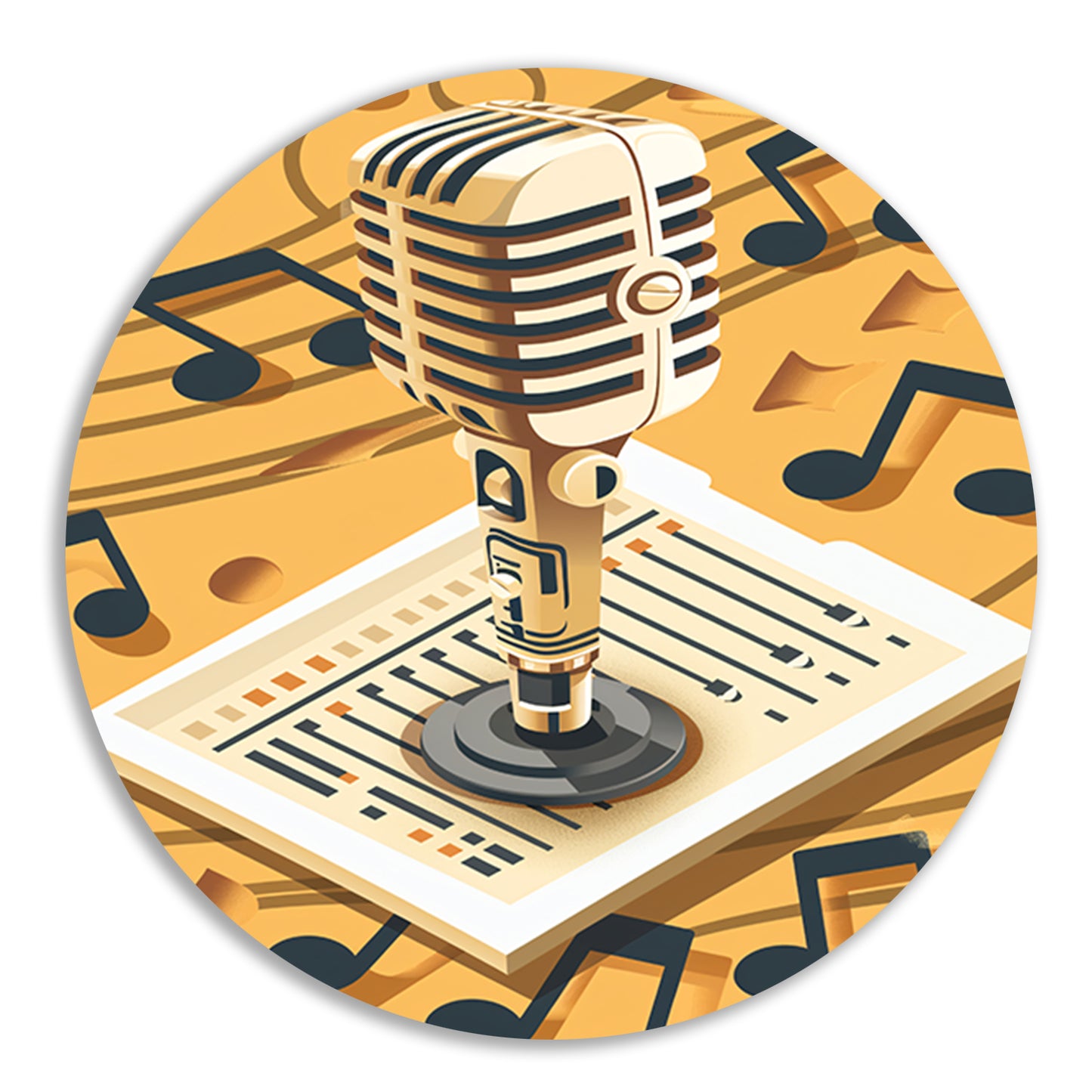 Gouden Microfoon met Notenbalk in Art Deco Stijl aluminium muurcirkel