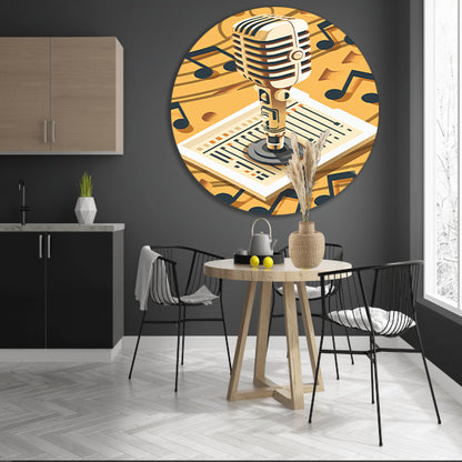 Gouden Microfoon met Notenbalk in Art Deco Stijl aluminium muurcirkel