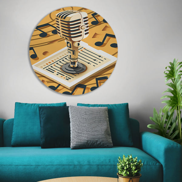 Gouden Microfoon met Notenbalk in Art Deco Stijl forex muurcirkel