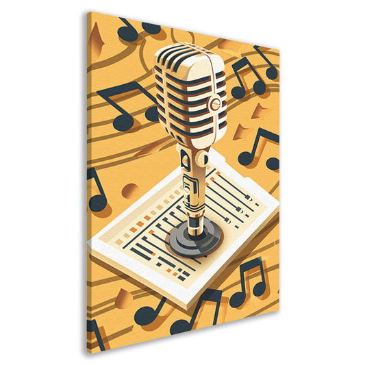 Gouden Microfoon met Notenbalk in Art Deco Stijl canvas