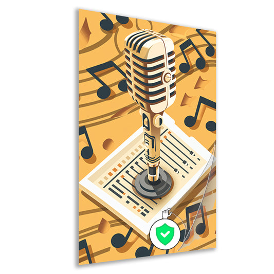 Gouden Microfoon met Notenbalk in Art Deco Stijl poster
