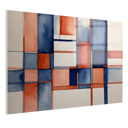 Harmonie in Abstractie: Blauw en Rood Aquarel acrylglas