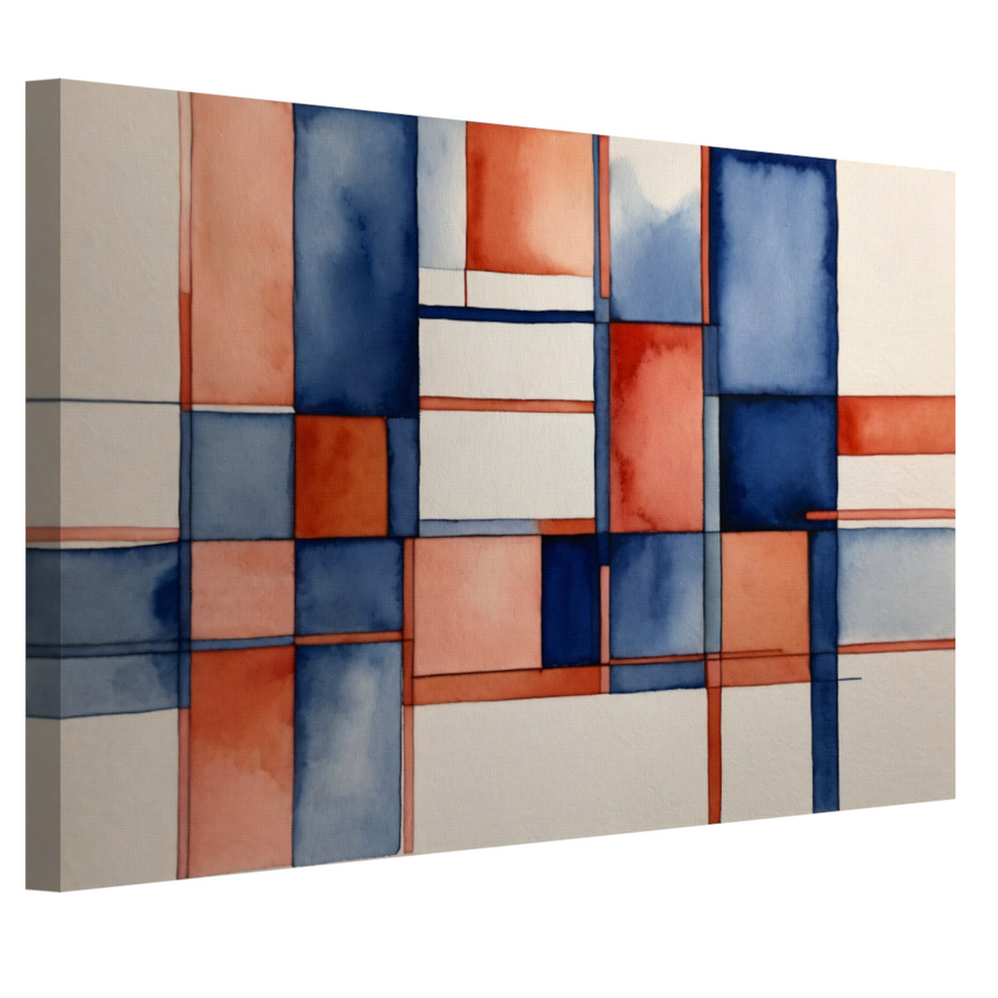 Harmonie in Abstractie: Blauw en Rood Aquarel canvas