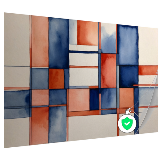 Harmonie in Abstractie: Blauw en Rood Aquarel poster