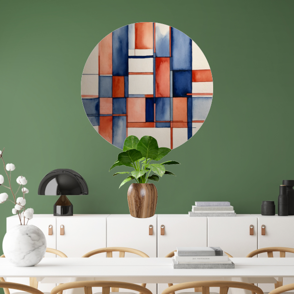Harmonie in Abstractie: Blauw en Rood Aquarel aluminium muurcirkel
