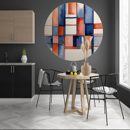 Harmonie in Abstractie: Blauw en Rood Aquarel aluminium muurcirkel