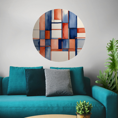 Harmonie in Abstractie: Blauw en Rood Aquarel aluminium muurcirkel