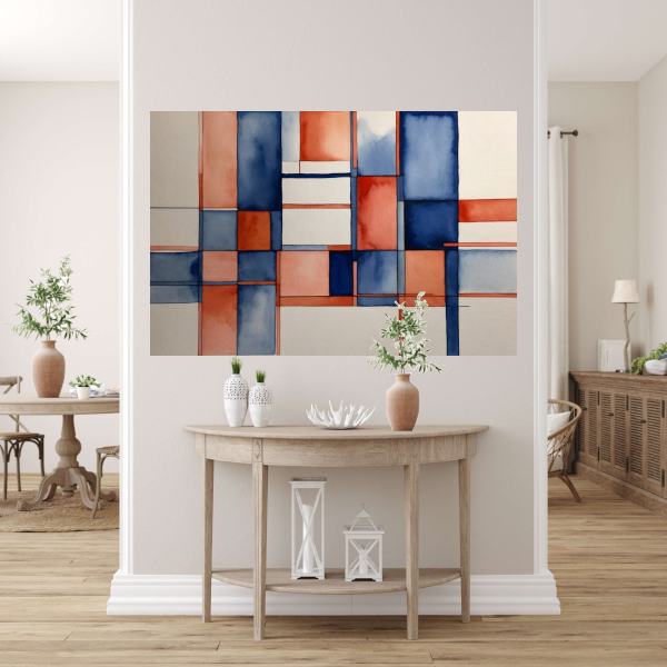 Harmonie in Abstractie: Blauw en Rood Aquarel poster