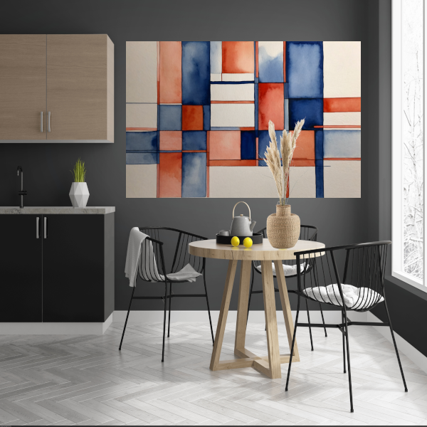 Harmonie in Abstractie: Blauw en Rood Aquarel poster