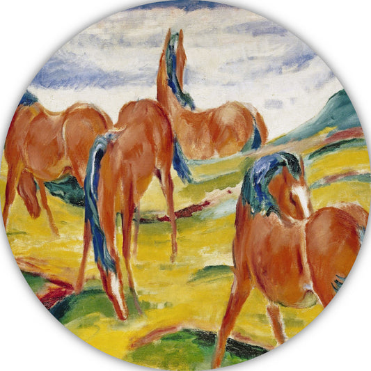 Grazende Paarden III - Franz Marc aluminium muurcirkel